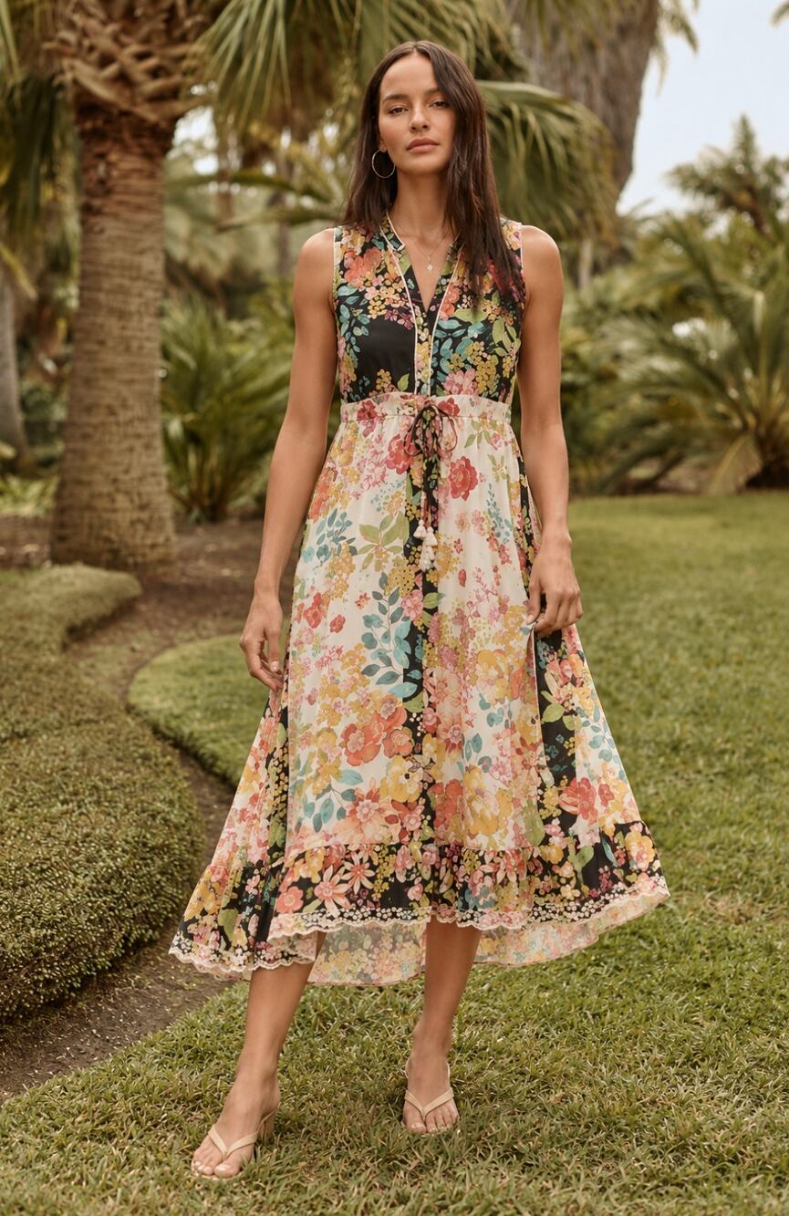 JOHNNY WAS Serena Sleeveless V-Neck Dress Size Medium